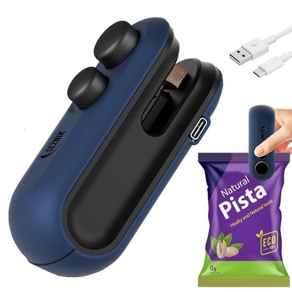 Seznik Mini Heat Sealing Machine – Handheld Bag Sealer for Snacks, Food, Chips, Plastic Bags – Portable Resealer with 1-Year Warranty (Dark Blue)
