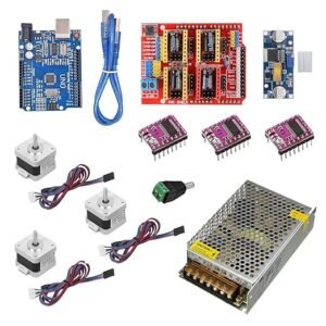Electrobot 3-Axis CNC Kit – Arduino UNO, CNC Shield, NEMA 17 Stepper Motors, DRV8825 Drivers, XL4015 Buck Converter – Complete DIY CNC, 3D Printer & Robotics Kit